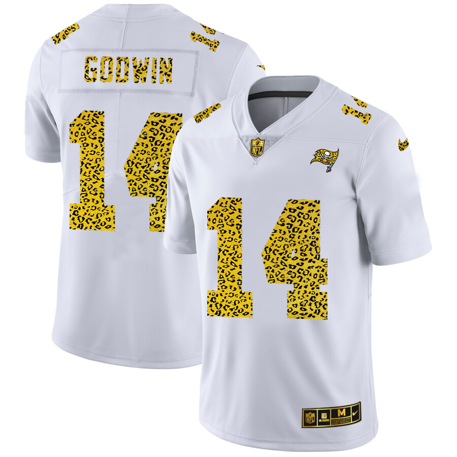 Tampa Bay Buccaneers #14 Chris Godwin Men's Flocked Leopard Print Vapor Limited Jersey White