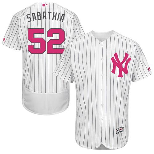 New York Yankees #52 C.C. Sabathia White Strip Flexbase Authentic Collection Mother's Day Stitched Jersey Men's