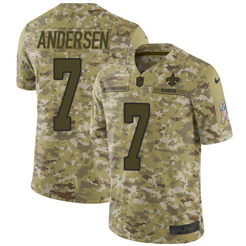 New Orleans Saints #7 Morten Andersen Camo Men's Stitched Limited 2018 Salute To Service Jersey Men's