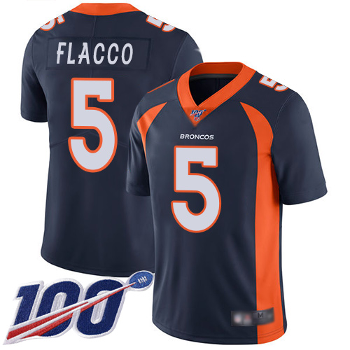 Denver Broncos #5 Joe Flacco Navy Blue Alternate Youth Stitched 100th Season Vapor Limited Jersey Youth