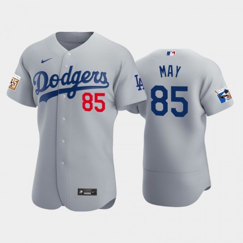 Los Angeles Los Angeles Dodgers #85 Dustin May Men's Jackie Robinson 75th Anniversary Authentic Jersey - Gray Men's