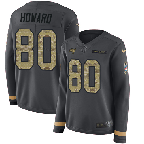 Tampa Bay Buccaneers #80 O. J. Howard Anthracite Salute to Service Women's Stitched Limited Therma Long Sleeve Jersey Womens