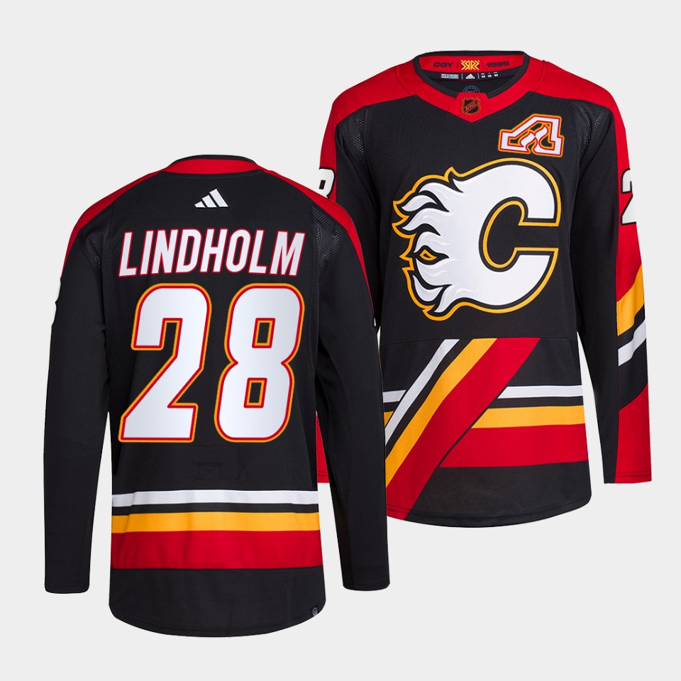 Calgary Flames #28 Elias Lindholm Men's Adidas Reverse Retro 2.0 Authentic Player Jersey - Black