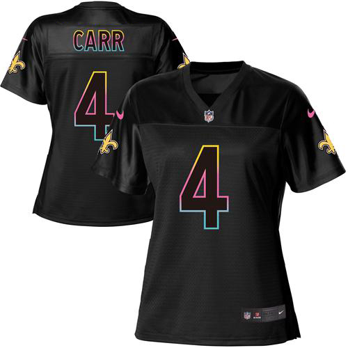 Saints #4 Derek Carr Black Women's Fashion Game Jersey