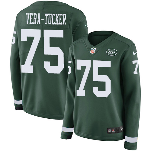 New York Jets #75 Alijah Vera-Tucker Green Team Color Women's Stitched Limited Therma Long Sleeve Jersey Womens