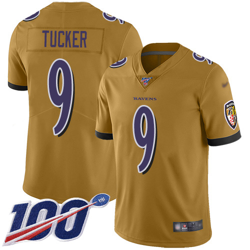Ravens #9 Justin Tucker Gold Men's Stitched Limited Inverted Legend 100th Season Jersey