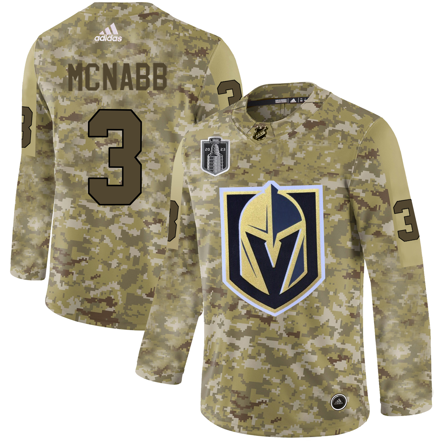 Adidas Golden Knights #3 Brayden McNabb Camo 2023 Stanley Cup Final Patch Authentic Stitched Jersey