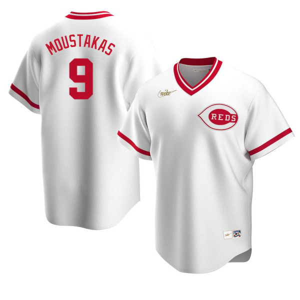 Cincinnati Reds 9 Replica Cooperstown Collection White Home Mike Moustakas Jersey