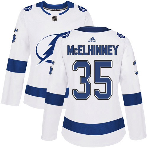 Adidas Tampa Bay Lightning #35 Curtis McElhinney White Road Authentic Women's Stitched Jersey Womens