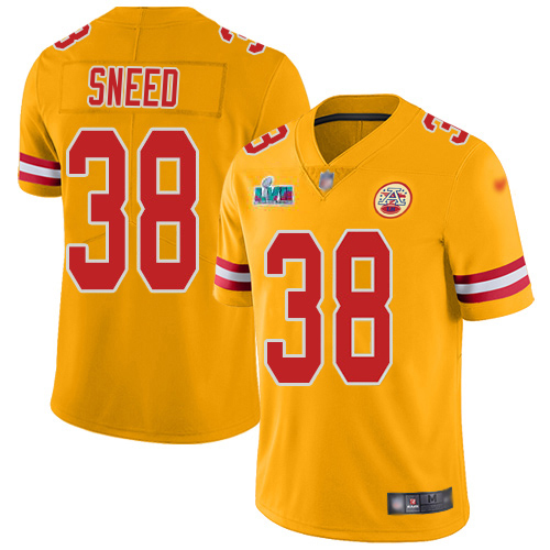 Chiefs #38 L'Jarius Sneed Gold Super Bowl LVII Patch Youth Stitched Limited Inverted Legend Jersey