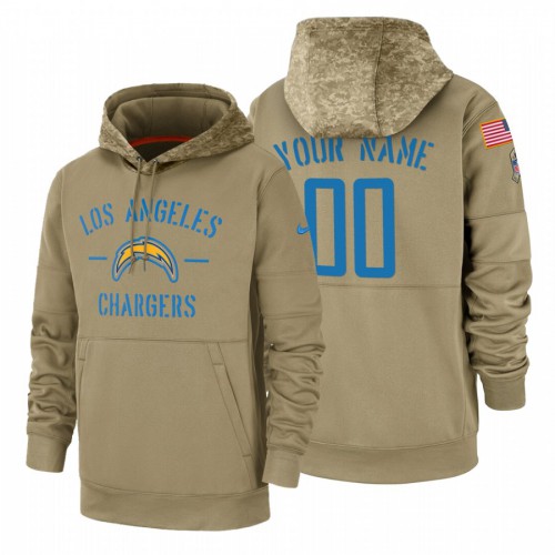 Los Angeles Chargers Custom Tan 2019 Salute To Service Name & Number Sideline Therma Pullover Hoodie