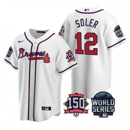Atlanta Atlanta Braves #12 Jorge Soler Men's 150th Anniversary 2021 World Series Game Jersey - White Men's