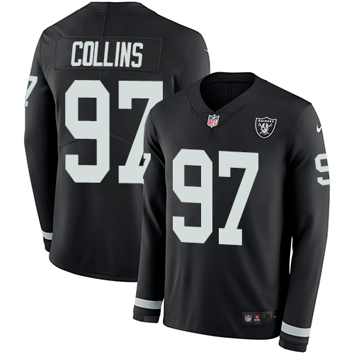 Las Vegas Raiders #97 Maliek Collins Black Team Color Youth Stitched Limited Therma Long Sleeve Jersey Youth
