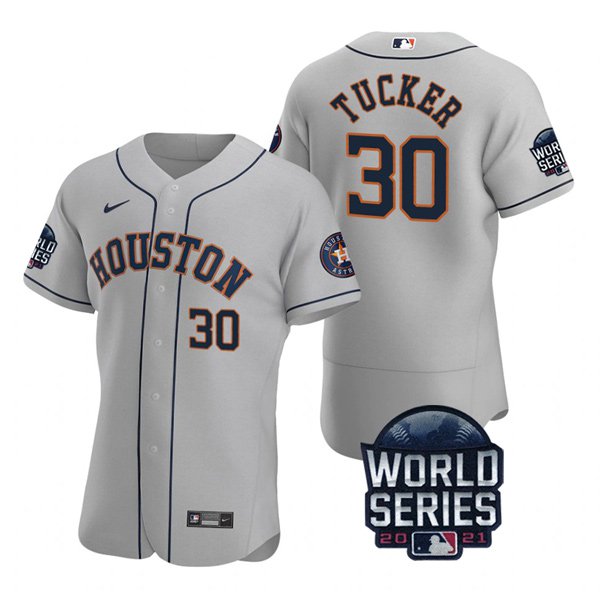 Houston Astros #30 Kyle Tucker Men's 150th Anniversary 2021 World Series Authentic Jersey - Gray