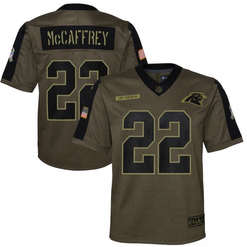 Carolina Carolina Panthers #22 Christian McCaffrey Olive Youth 2021 Salute To Service Game Jersey Youth
