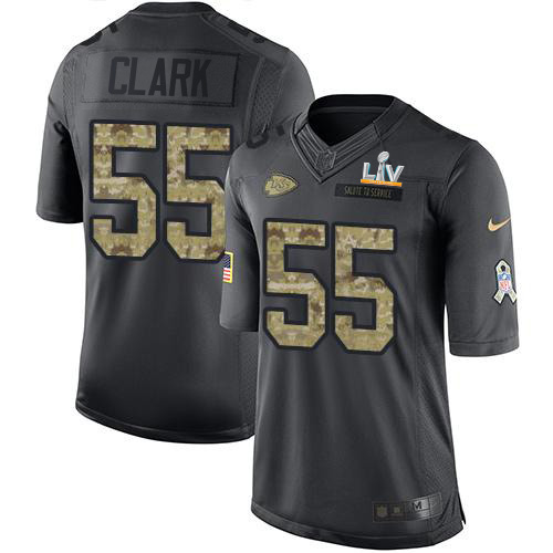 Kansas City Chiefs #55 Frank Clark Black Men's Super Bowl LV Bound Stitched Limited 2016 Salute to Service Jersey Men's