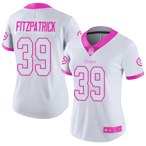 Steelers #39 Minkah Fitzpatrick White/Pink Women's Stitched Limited Rush Fashion Jersey
