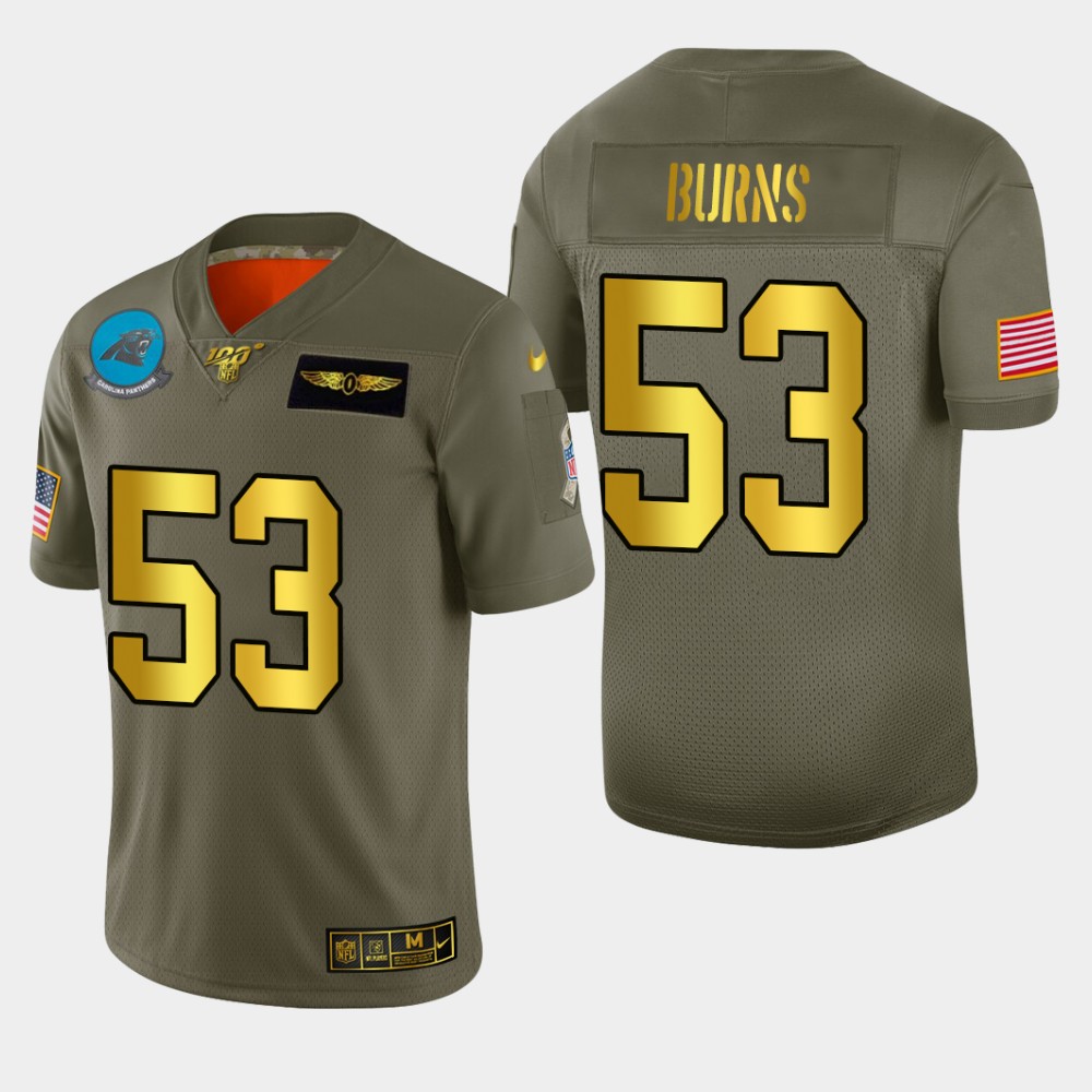 Carolina Panthers #53 Brian Burns Men's Olive Gold 2019 Salute To Service Limited 100 Jersey