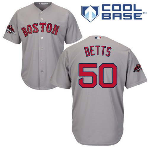 Boston Red Sox #50 Mookie Betts Grey New Cool Base 2018 World Series Champions Stitched Jersey Men's