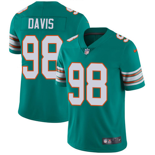 Miami Dolphins #98 Raekwon Davis Aqua Green Alternate Youth Stitched Vapor Untouchable Limited Jersey Youth