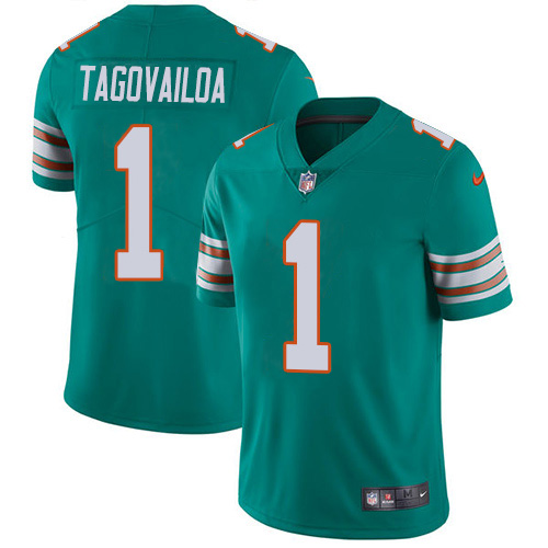 Dolphins #1 Tua Tagovailoa Aqua Green Alternate Men's Stitched Vapor Untouchable Limited Jersey