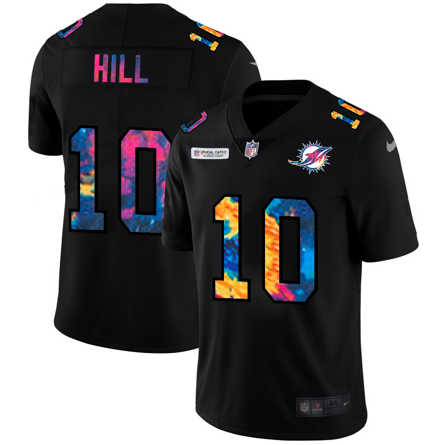 Miami Dolphins #10 Tyreek Hill Men's Multi-Color Black 2020 Crucial Catch Vapor Untouchable Limited Jersey