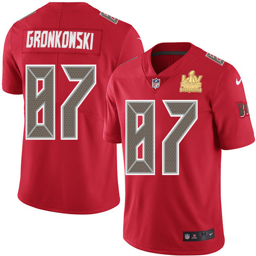 Buccaneers #87 Rob Gronkowski Red Men's Super Bowl LV Champions Patch Stitched Limited Rush Jersey