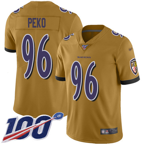 Baltimore Ravens #96 Domata Peko Sr Gold Youth Stitched Limited Inverted Legend 100th Season Jersey Youth