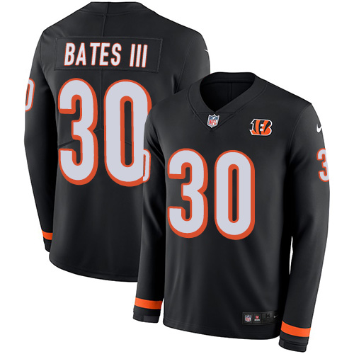 Bengals #30 Jessie Bates III Black Team Color Men's Stitched Limited Therma Long Sleeve Jersey