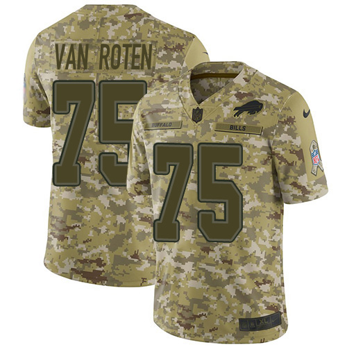Bills #75 Greg Van Roten Camo Youth Stitched Limited 2018 Salute To Service Jersey