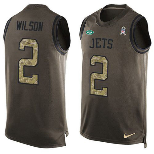 Jets #2 Zach Wilson Green Men's Stitched Limited Salute To Service Tank Top Jersey