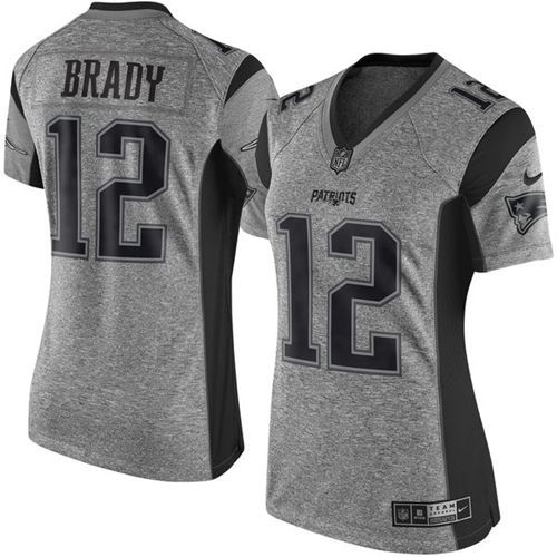 Patriots #12 Tom Brady Gray Women's Stitched Limited Gridiron Gray Jersey