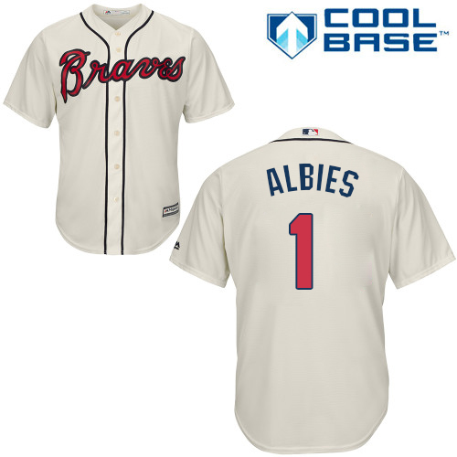 Atlanta Braves #1 Ozzie Albies Cream New Cool Base Stitched Jersey Men's