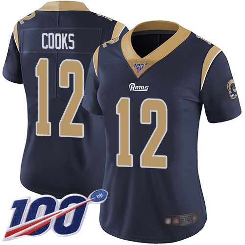 Los Angeles Rams #12 Brandin Cooks Navy Blue Team Color Women's Stitched 100th Season Vapor Limited Jersey Womens