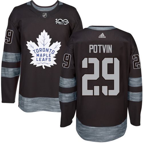 Adidas Maple Toronto Maple Leafs #29 Felix Potvin Black 1917-2017 100th Anniversary Stitched Jersey Men's