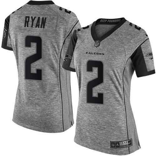 Atlanta Falcons #2 Matt Ryan Gray Women's Stitched Limited Gridiron Gray Jersey Womens