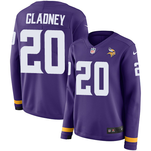 Minnesota Vikings #20 Jeff Gladney Purple Team Color Women's Stitched Limited Therma Long Sleeve Jersey Womens