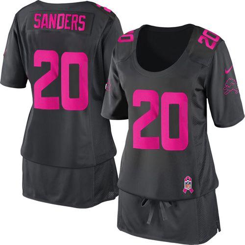 Lions #20 Barry Sanders Dark Grey Women's Breast Cancer Awareness Stitched Elite Jersey