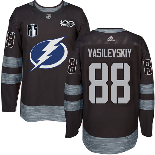 Adidas Tampa Bay Lightning #88 Andrei Vasilevskiy Black 2022 Stanley Cup Final Patch 100th Anniversary Stitched Jersey Men's