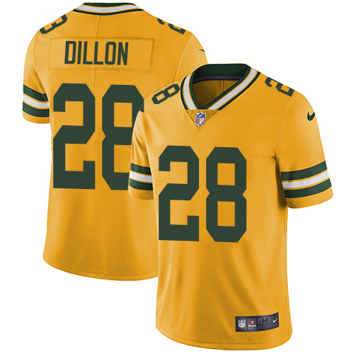 Packers #28 AJ Dillon Yellow Youth Stitched Limited Rush Jersey