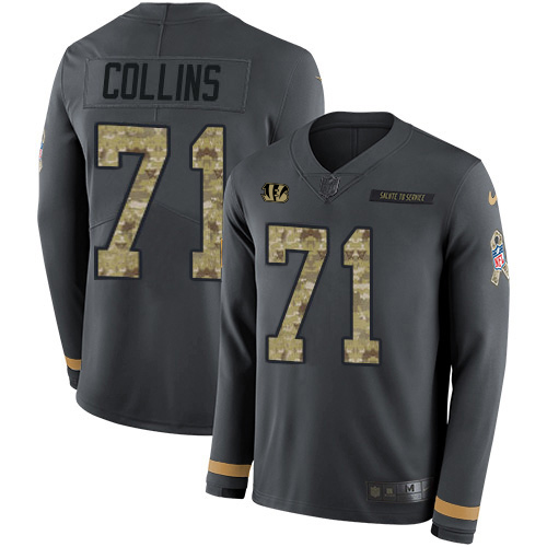 Bengals #71 La'el Collins Anthracite Salute To Service Youth Stitched Limited Therma Long Sleeve Jersey
