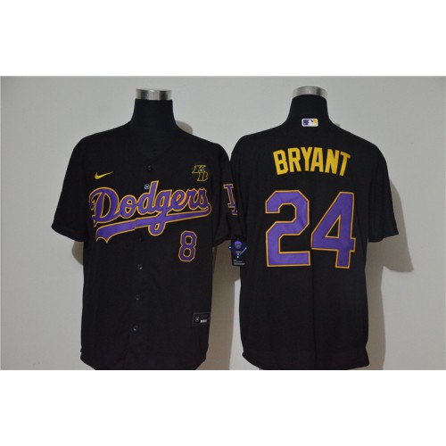 Los Angeles Los Angeles Dodgers #8 #24 Kobe Bryant Men's Black Purple No. Cool Base 2020 KB Patch Jersey Men's
