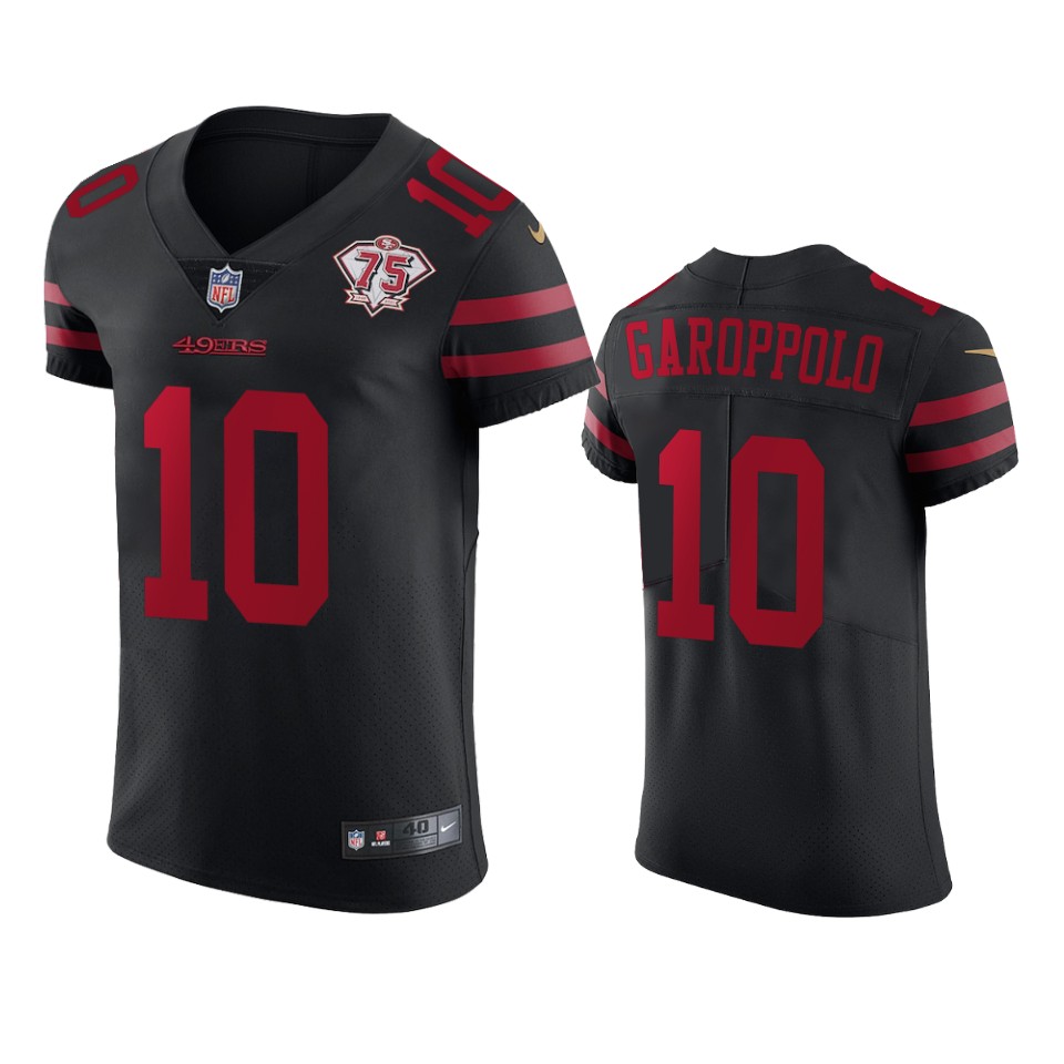 49ers #10 Jimmy Garoppolo Black Alternate Men's 75th Anniversary Stitched Vapor Untouchable Elite Jersey