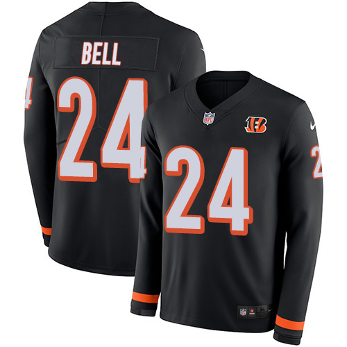 Cincinnati Bengals #24 Vonn Bell Black Team Color Youth Stitched Limited Therma Long Sleeve Jersey Youth