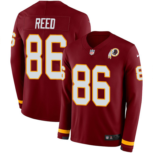 Washington Commanders #86 Jordan Reed Burgundy Red Team Color Men's Stitched Limited Therma Long Sleeve Jersey Men's