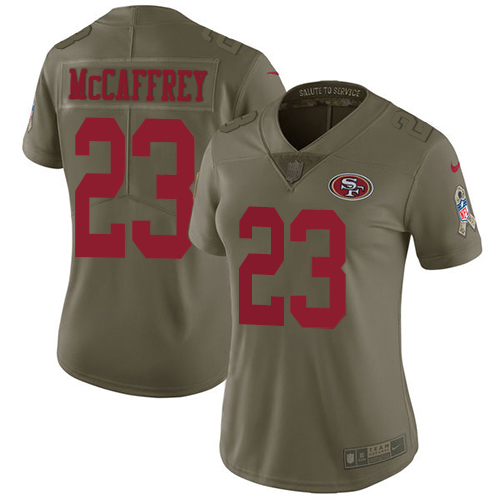 49ers #23 Christian McCaffrey Olive Women's Stitched Limited 2017 Salute To Service Jersey