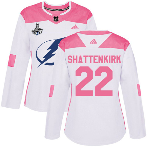 Adidas Tampa Bay Lightning #22 Kevin Shattenkirk White/Pink Authentic Fashion Women's 2020 Stanley Cup Champions Stitched Jersey Womens