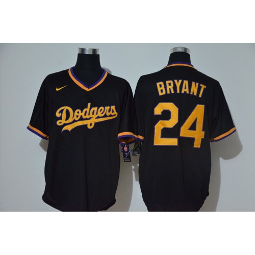 Los Angeles Los Angeles Dodgers #24 Kobe Bryant Men's Black Golden No. Cool Base Jersey Men's