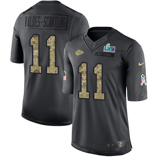 Chiefs #11 Marquez Valdes-Scantling Black Super Bowl LVII Patch Men's Stitched Limited 2016 Salute To Service Jersey