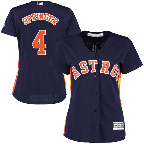 Houston Astros #4 George Springer Navy Blue Alternate Women's Stitched Jersey Womens